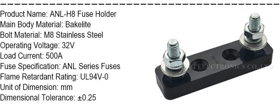 1Set ANL Automotive Fuse Holder Fusible Link With ANL Flat Type Bolt-on Blade Fuse 30A 40A 50A 60A 70A 80A 100A 120A 150A-500A