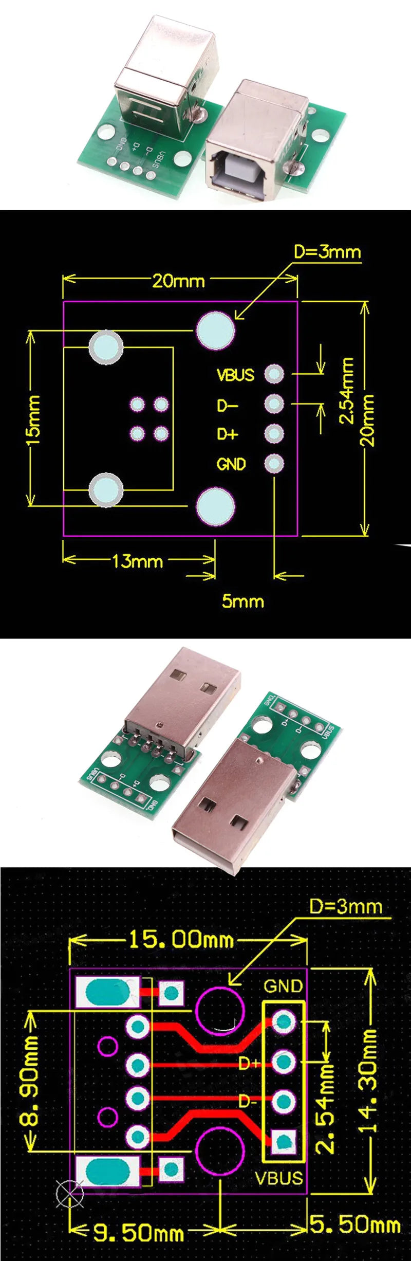 5pcs USB 2.0 Micro Mini A Female/Male USB B Connector Interface to 2.54mm Pin Header PCB Converter Adapter Breakout Board