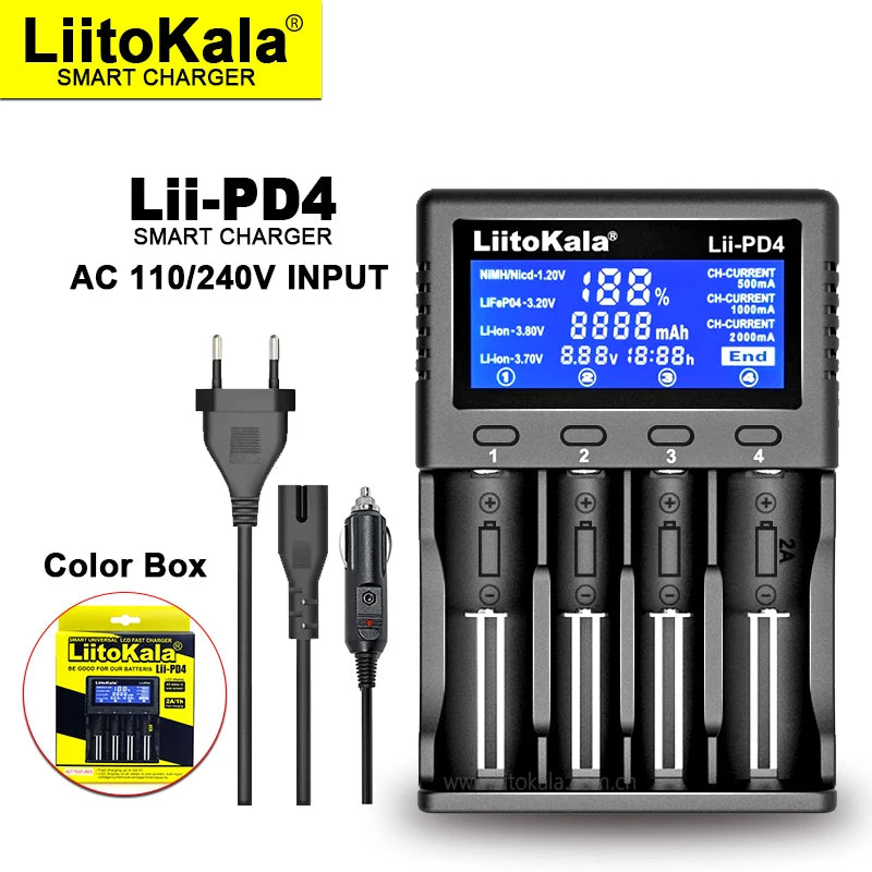 Liitokala Lii-PD4 Lii-PD2 18650 Battery Charger for 1.2V 3.7V NiMH 26650 21700 18350 18500 14500 AA AAA LiFePO4 Batteries