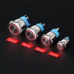 ABILKEEN 12/16/19/22MM LED Ring Illuminate Metal Push Button Switch 1NO1NC Momentary/Latching Power Control Push Button Switch