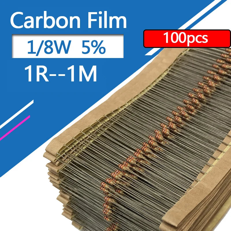 100PCS 1/8W Carbon Film Resistor 5% 2R7 27R 270R 2K7 27K 270K 2.7 27 270 R K Ohm 0.125W  0R--1M