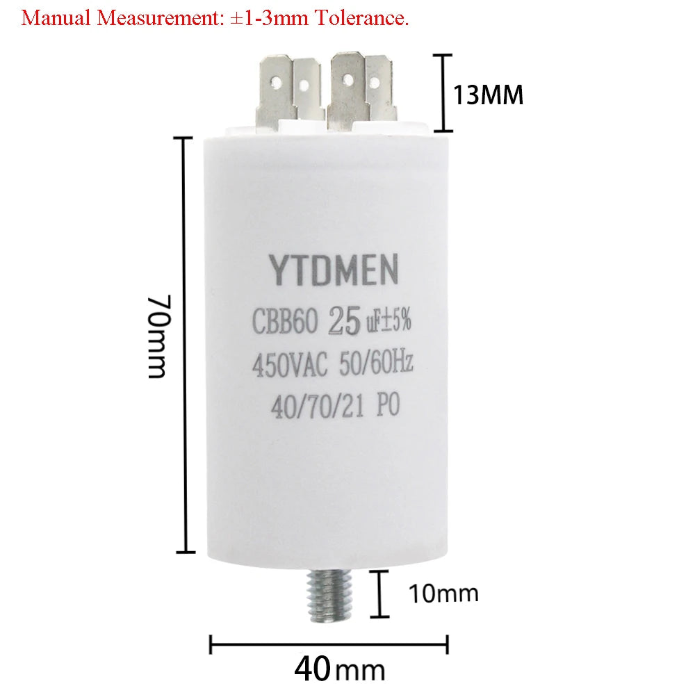 CBB60 Capacitor 4 Pin AC 450V Dual Insert Motor Run Capacitors 4UF-60UF with Screws for Washing Machine Air Compressor 12uf 16uf