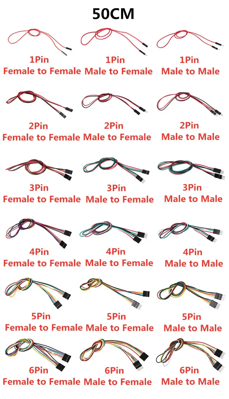 10PCS 2.54MM Pitch Wire Dupont Line Female to Female 1P2 3 4 5 6 Pin Dupont Cable Connector JUMPER CABLE WIRE FOR PCB 3D Printer