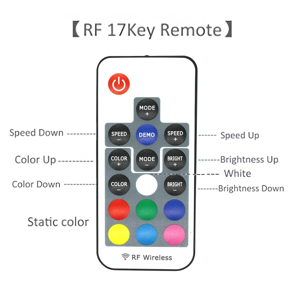 5V Bluetooth RGB LED Neon Strip Light 1M 2M 3M 3AA Battery Box 17Key 24key 44key Remote Control 108Leds/M Waterproof Room Decor