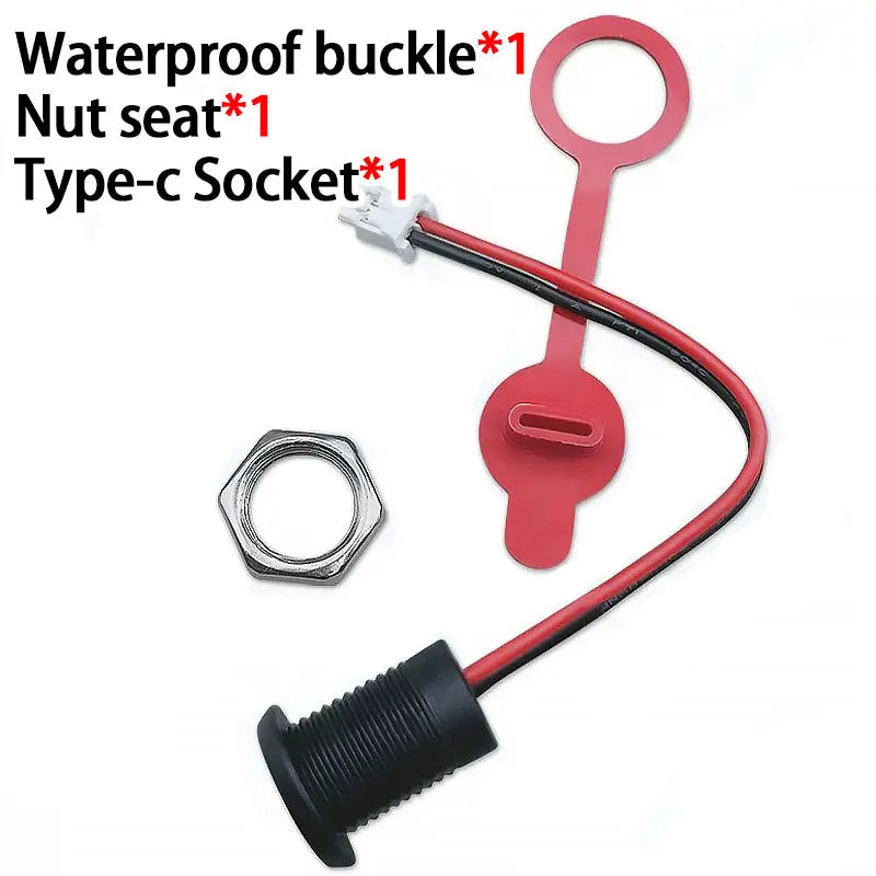 1Pcs USB Type C Female 2 Pin to JST PH 2.0mm 2Pin Plug Wire Cable Connector Type-C Socket Charging Port Nut Panel Mount with Cap