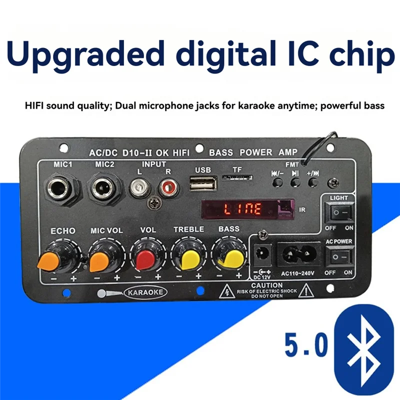 A73E-DC10-II 12V Home Karaoke Car Audio Subwoofer Amplifier Board Bluetooth With Display Outdoor US Plug