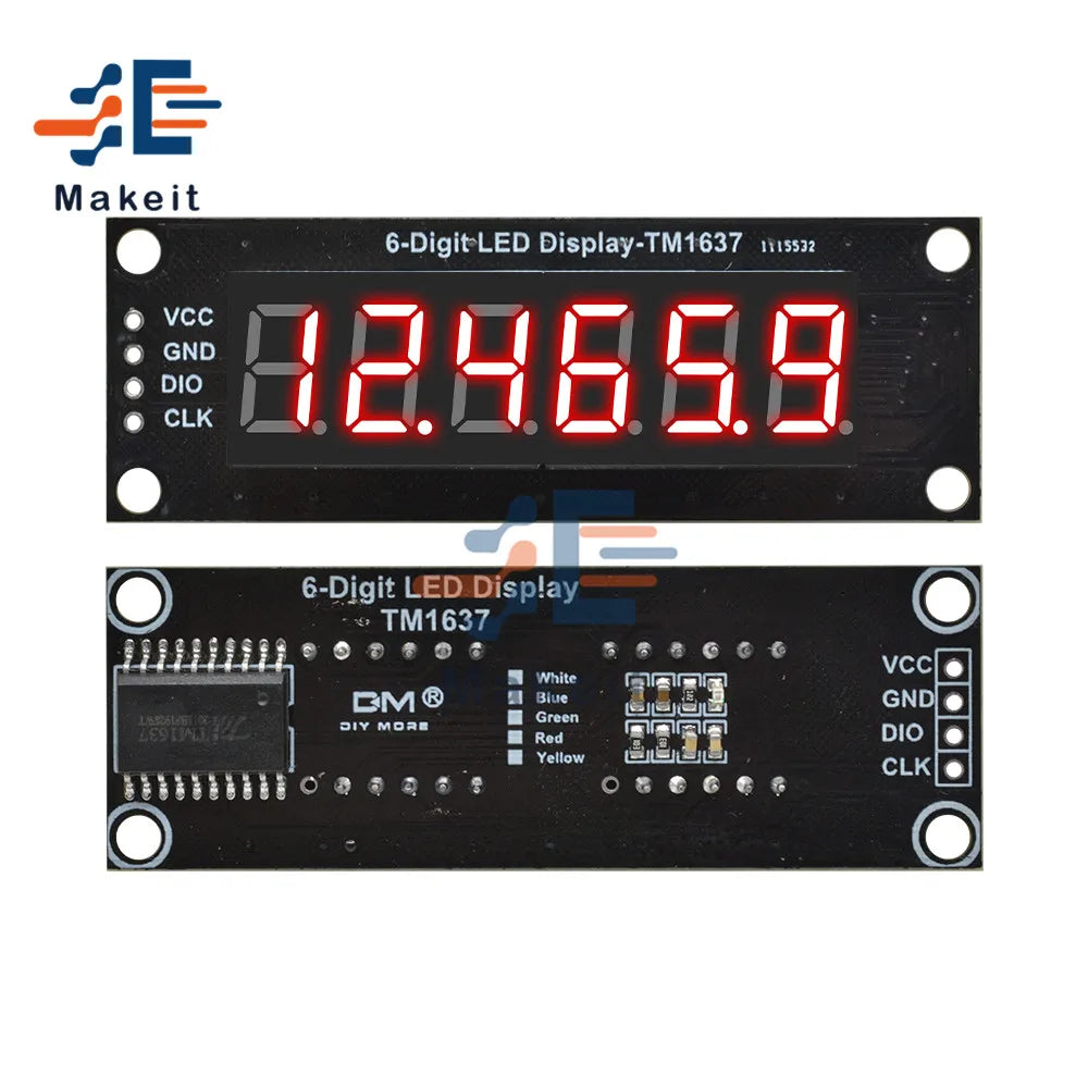 0.36 Inch 4 Bits 6-Digit LED Digital Display Tube Module 5V 7 Segments TM1637 0.36" Anode Tube Decimal Display Module FIve Color