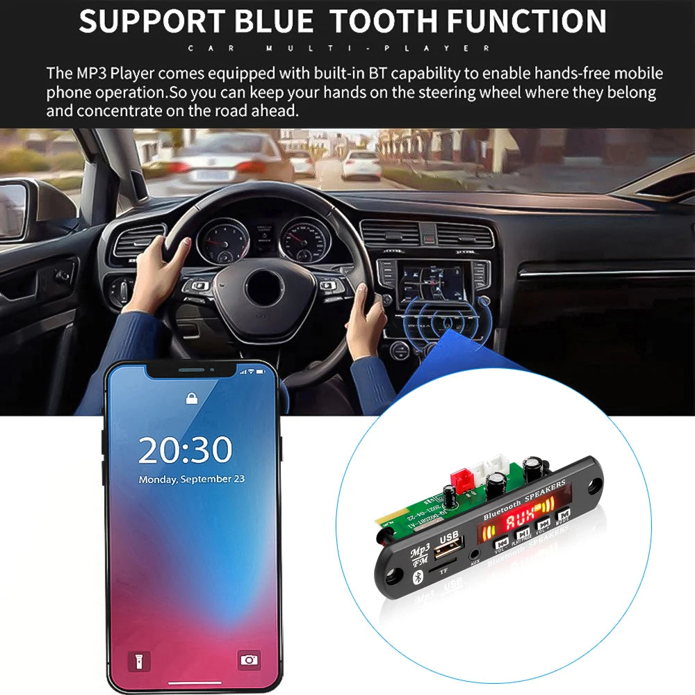 2*40W 80W Amplifier Bluetooth MP3 Decoder Board Handsfree mp3 Player 5V-26V 12V Car FM Radio Module AUX TF/U-Disk For Speaker