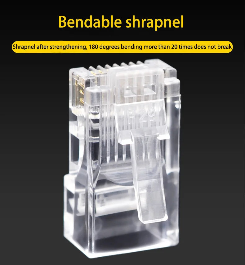 100pcs RJ45 CAT6 CAT5e Pass Through Connector Plug Crystal End Gold-Plated 8P8C Crimp UTP Standard Ethernet Network Modular Plug