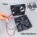 2 in 1 120mm 12cm 12025 DC USB Fan  5V 12V 24v 120mm*120mm*25mm Brushless USB Cooling Fan oil 2PIN PC Case Cooler 12cm E
