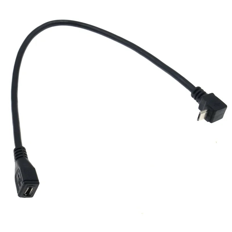 30cm 90 Degree Right & Left Angled Micro USB 5Pin Male to Female M/F Extension Connector Adapter Cable for Mobile Phone Tablet