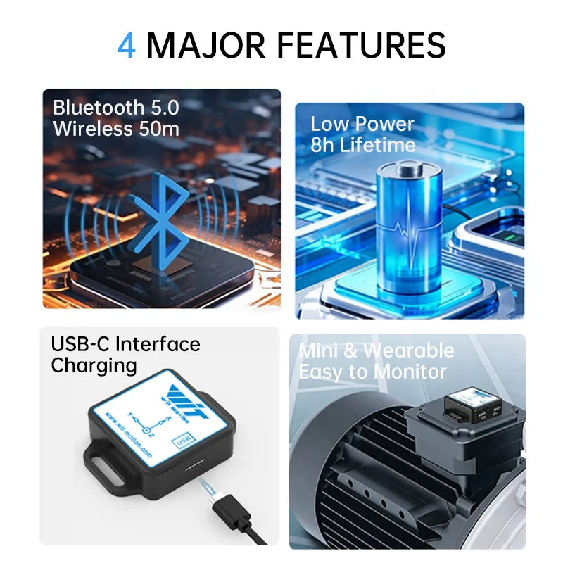 WitMotion WTVB01-BT50 Bluetooth 50m Multi-connected Vibration Sensor, 3-axis Vibration Displacement + Speed + Amplitude+Angle