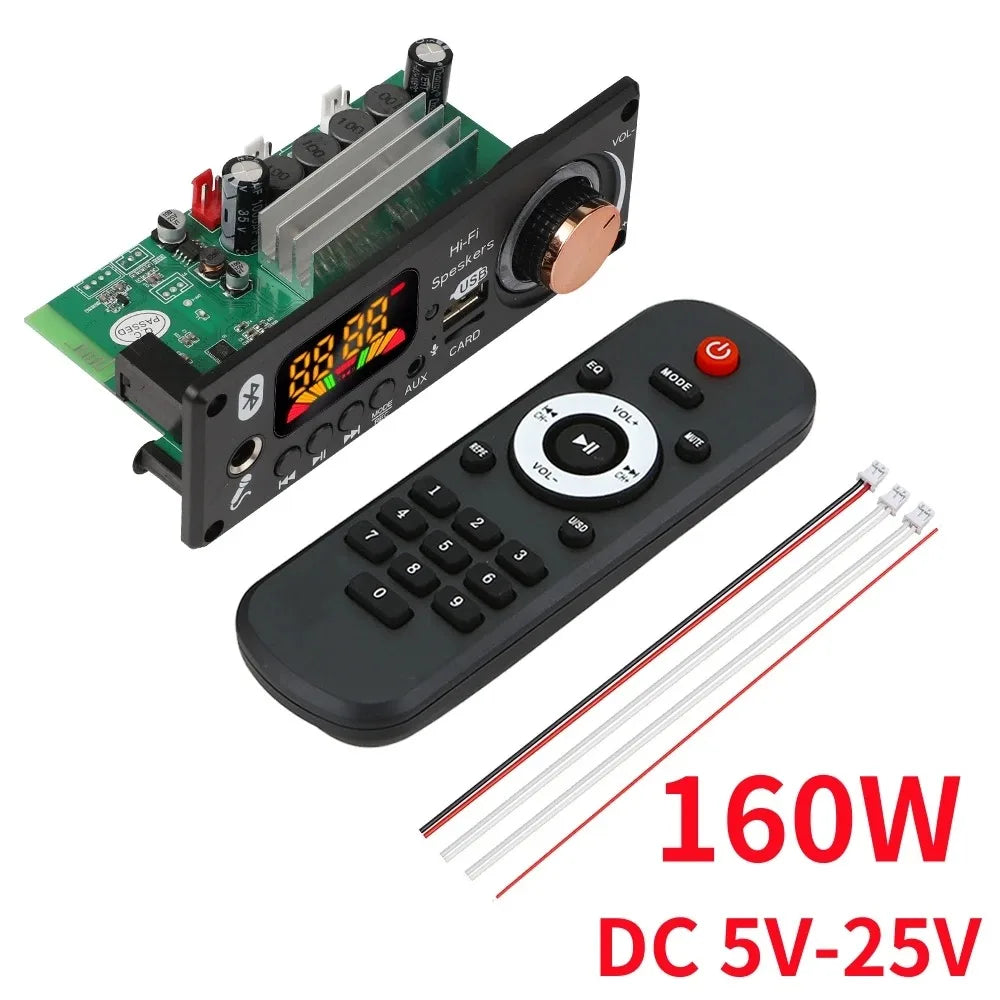 Bluetooth 5.1 MP3 Decoder Board 2*80W 160W Amplifier Audio Player 12V DIY MP3 Player Car FM Radio Module TF USB Mic Record Call