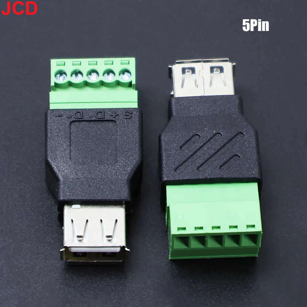 JCD USB 2.0 Connector Avoid Welding Plugs USB Type A Male Female to 4Pin 5pin Screw Terminal Socket Adapter Plug For Computer TV