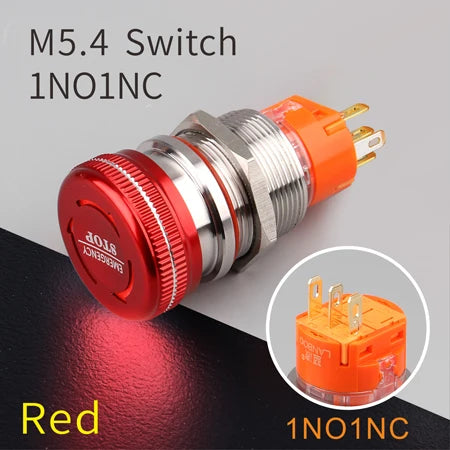 LANBOO 19mm 22mm Metal Emergency STOP Mushroom Push Button Switch Latching Button Switch with LED