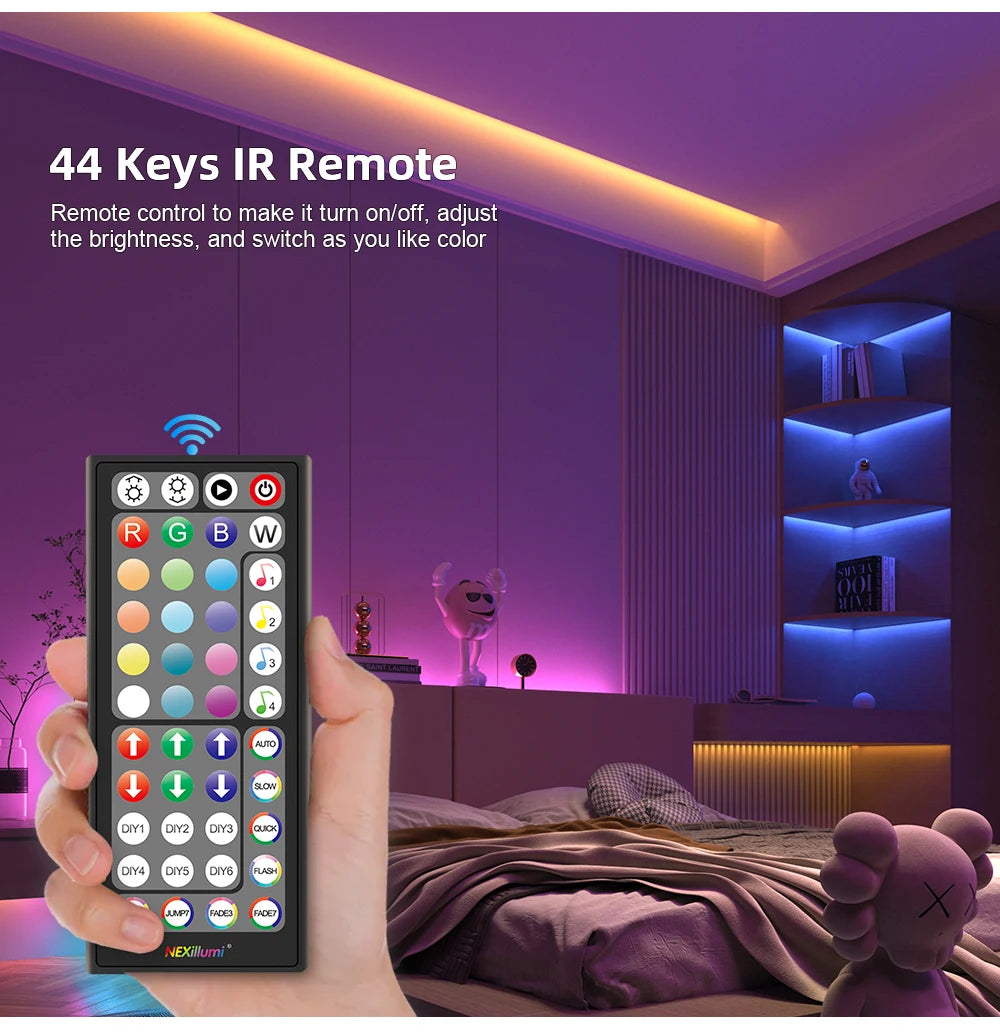 (EU Plug) LED Strip Light RGB Music Sync Color Changing  Sensitive Built-in Mic, App LED Lights DC12V Flexible
