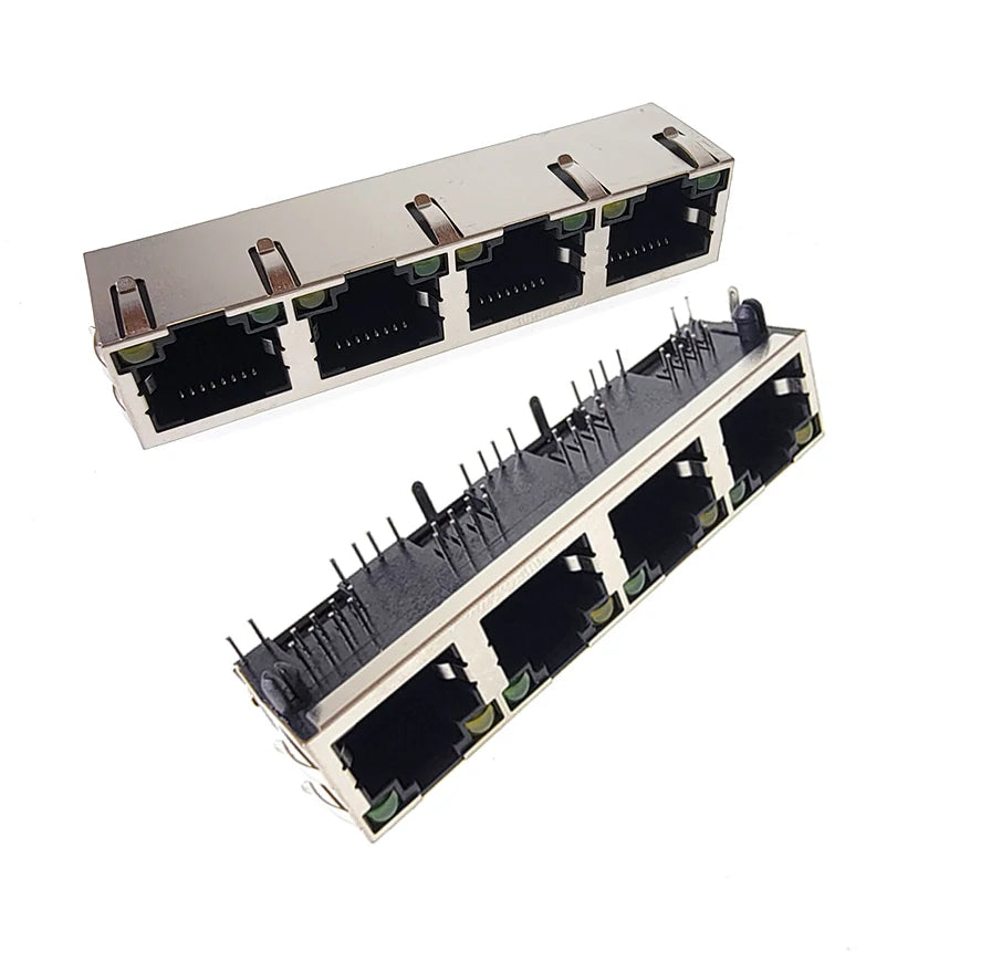 2PCS Metal RJ45 Network Jack PCB Vertical Female Socket Connector DIP 1X4 with LED Network Jacks for Enhanced Networking
