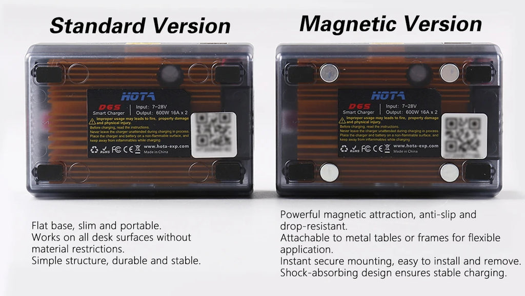HOTA D6S RC Lipo Battery Charger Magnetic Suction Dual Channel Smart Balance 600W High Power 1-6S Smart Balance Charger