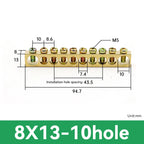 1 PCS Multi Specification Brass Ground Strip 5/6/7/8/9/10/12/15/20 Hole Brass Rod Grounding Terminal Ground Bar Terminal Strip