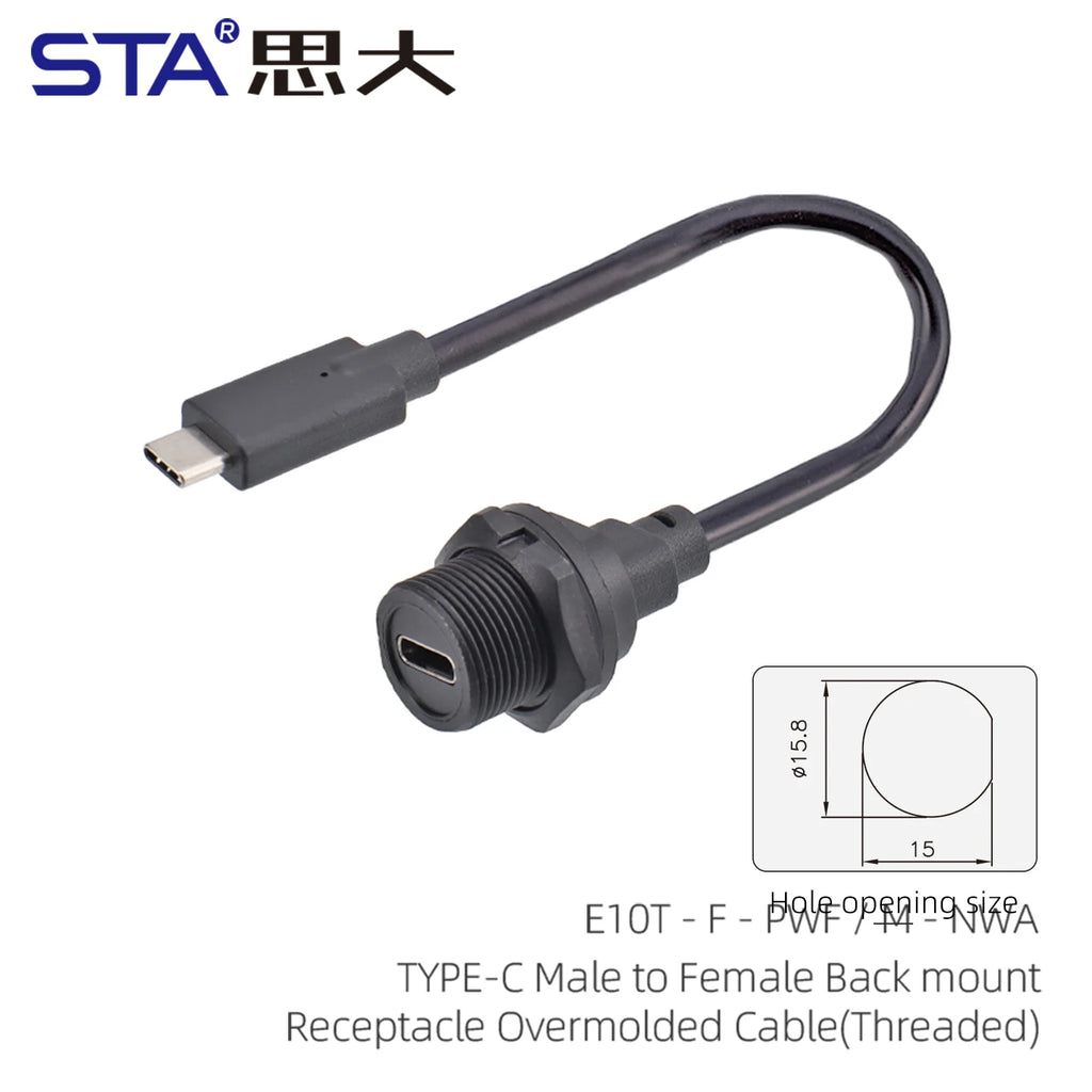 Type-C 3.1/USB A IP68 Waterproof Circular Connector Male to Female Aviation Plug 20Gbit/s PD60W Outdoor Fast Data Charging Cable