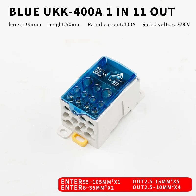 Distribution Box One In Several Out Power Wire Universal Electric Connector Junction Din Rail Terminal Block UKK 80A160A250A400A