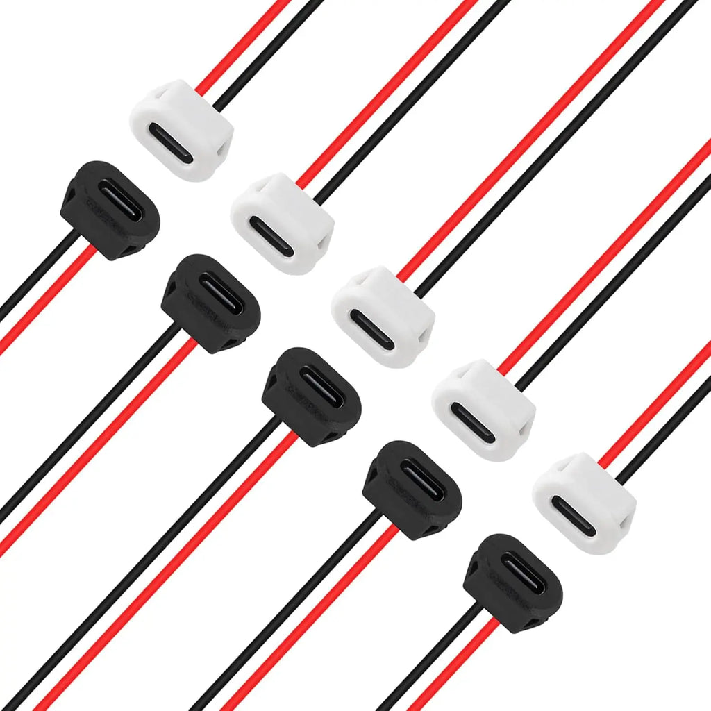 8PCS USB Power Connector USB-C Plug to 2 Pin Bare Wire Open End Connector Type C Female Chassis Waterproof Extension Power Cable