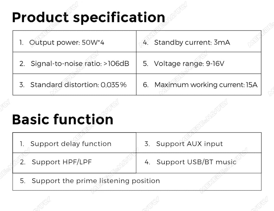 MEKEDE&NAVIFLY 4*50W Car DSP Amplifier Intelligent Car Audio System Universal Car Radio Digital Audio Processor Stereo Amplifier