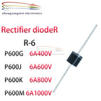 5pcs Universal Diode R-6 P600G P600J P600K P600M 6A 400V/600V/800V/1000V Wheel Type Diode Transistor Original Rectifier Diode
