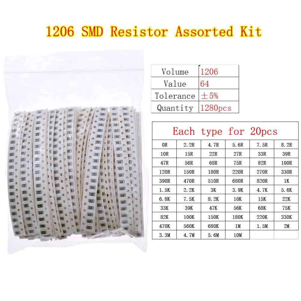 0402 0603 0805 1206 2512 SMD Chip Fixed Resistor 0ohm-10Mohm Assortment Kit pack