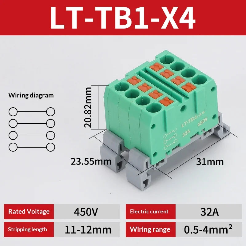 Push-in Terminal Block Multiple In Out Terminal Quick Connection of Wires Din Rail Wire Connector Universal Junction Box TB1-X6D