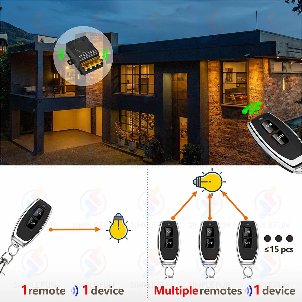 RF Wireless Remote Control Light Switch 433Mhz 110V 220V 230V 30A High Power Relay,ON/OFF Transmitter,for Water Pump Lamp Fan