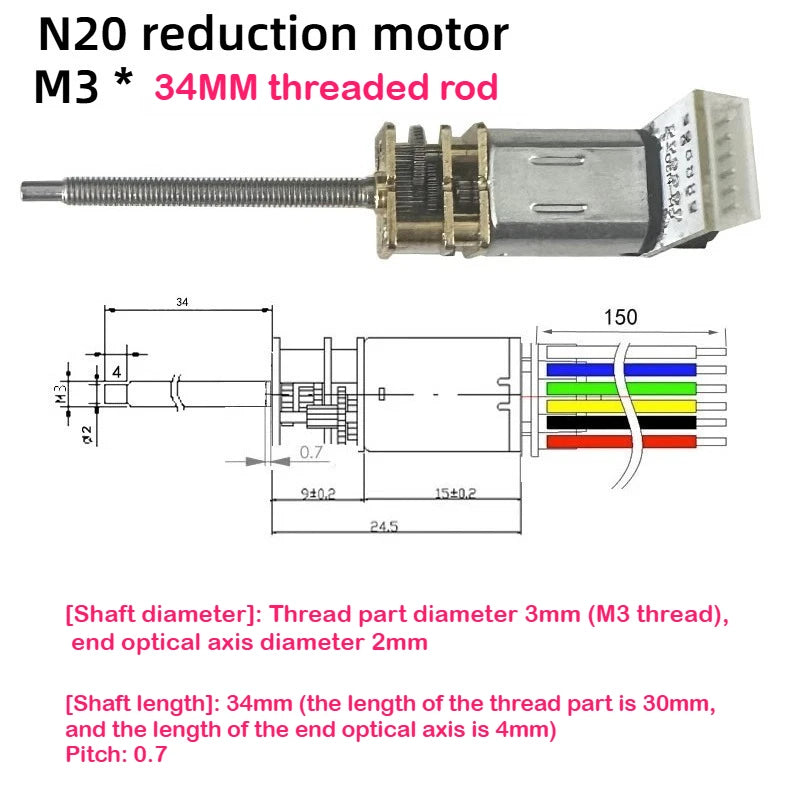 N20 Encoder Motor with Hall Sensor, 6V DC Micro Gear Motor Low Speed, M4 Threaded Shaft for DIY Robotics and Models
