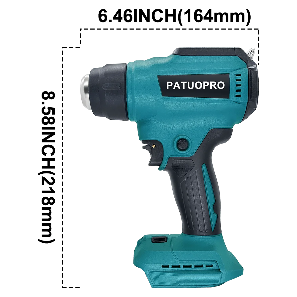 PATUOPRO Adjustable Temperatures Heat Gun 30-550℃ LED Display Cordless Electric Hot Air Gun Power Tools For Makita 18V Battery