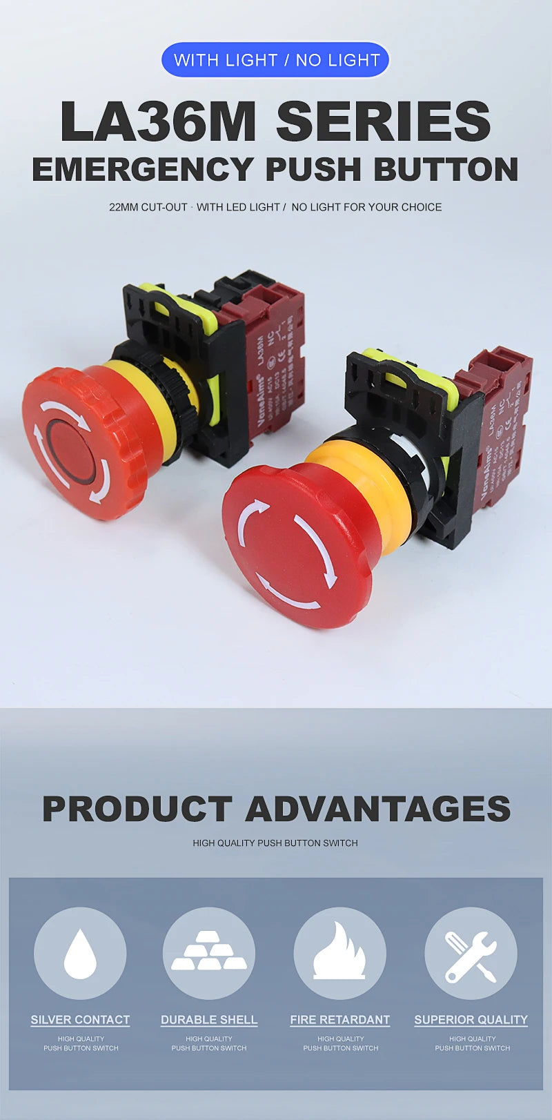 22mm LA36M Emergency Stop Switch Lockable Push Button 12v 24v 220v 10A 1NC 2NC Red Mushroom Head E-Stop Switches On Off VaneAims
