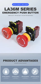 22mm LA36M Emergency Stop Switch Lockable Push Button 12v 24v 220v 10A 1NC 2NC Red Mushroom Head E-Stop Switches On Off VaneAims
