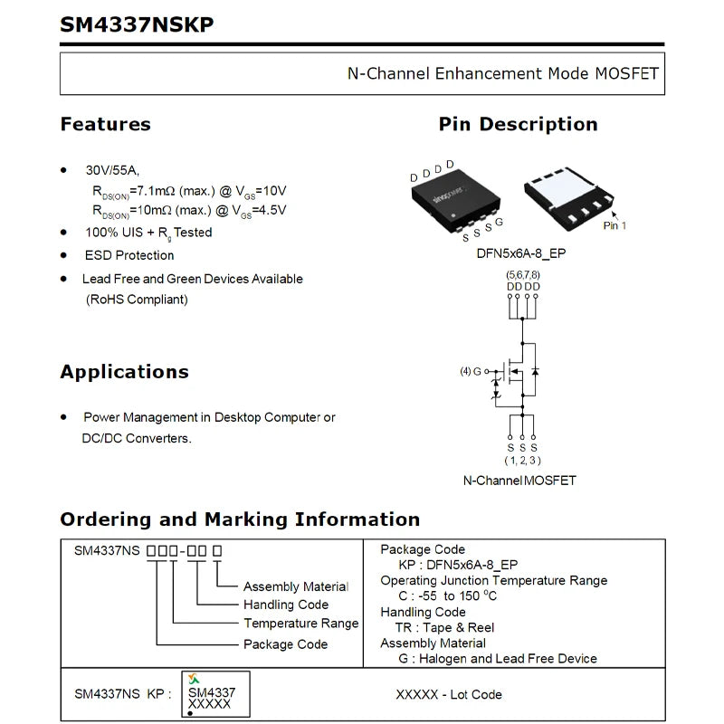 SM4336N SM4337 SM4364A SM4365N SM4370 SM4373NA SM4377N SM4378 4503NH 4504NH 4508NH N-Channel Enhancement Power Transistor MOSFET