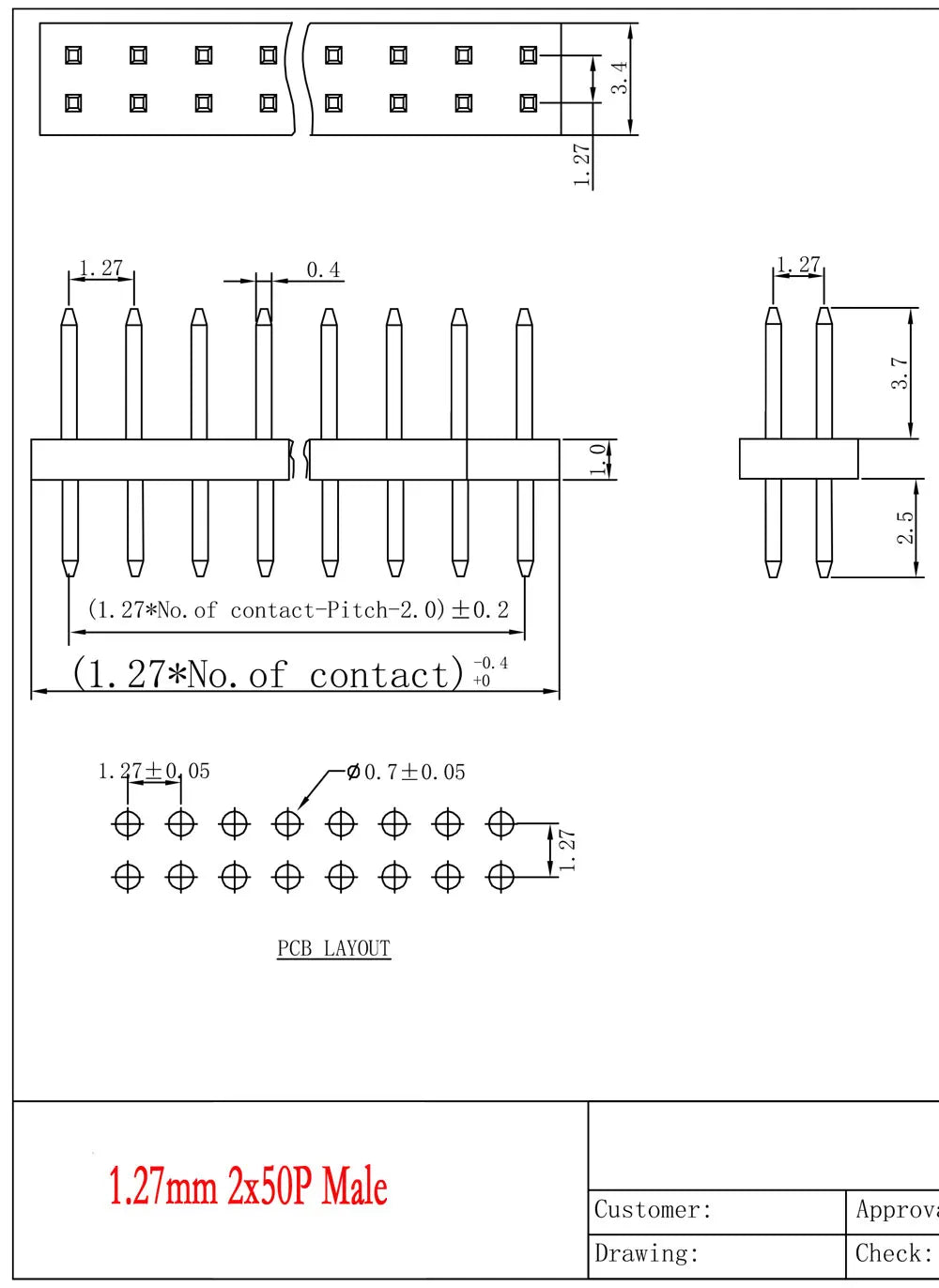 5pcs 1.27mm Pitch Gold Plated 50P 1x50 2x50 Pin Female Male Header Strip Double Single Row Right Angle SMT Straight Connector