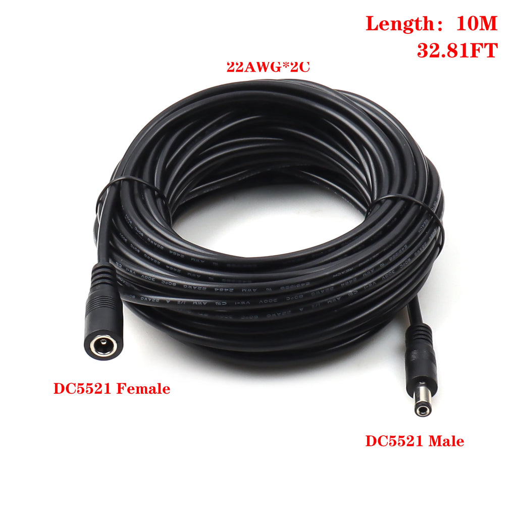 【LANO】 1M 2M 5M 8M 10M 15M Black DC Power Extension Cable 5.5*2.1mm Male to Female Connector for LED Lamp CCTV Security Cameras