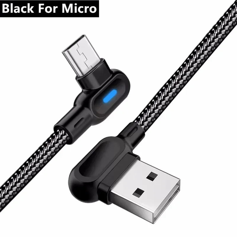 90 Degree USB Type C Cable Fast Charging USB A To Micro Cable For Samsung Xiaomi Huawei Android Phones USB C Data Cable 1M 2M