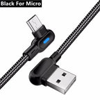 90 Degree USB Type C Cable Fast Charging USB A To Micro Cable For Samsung Xiaomi Huawei Android Phones USB C Data Cable 1M 2M