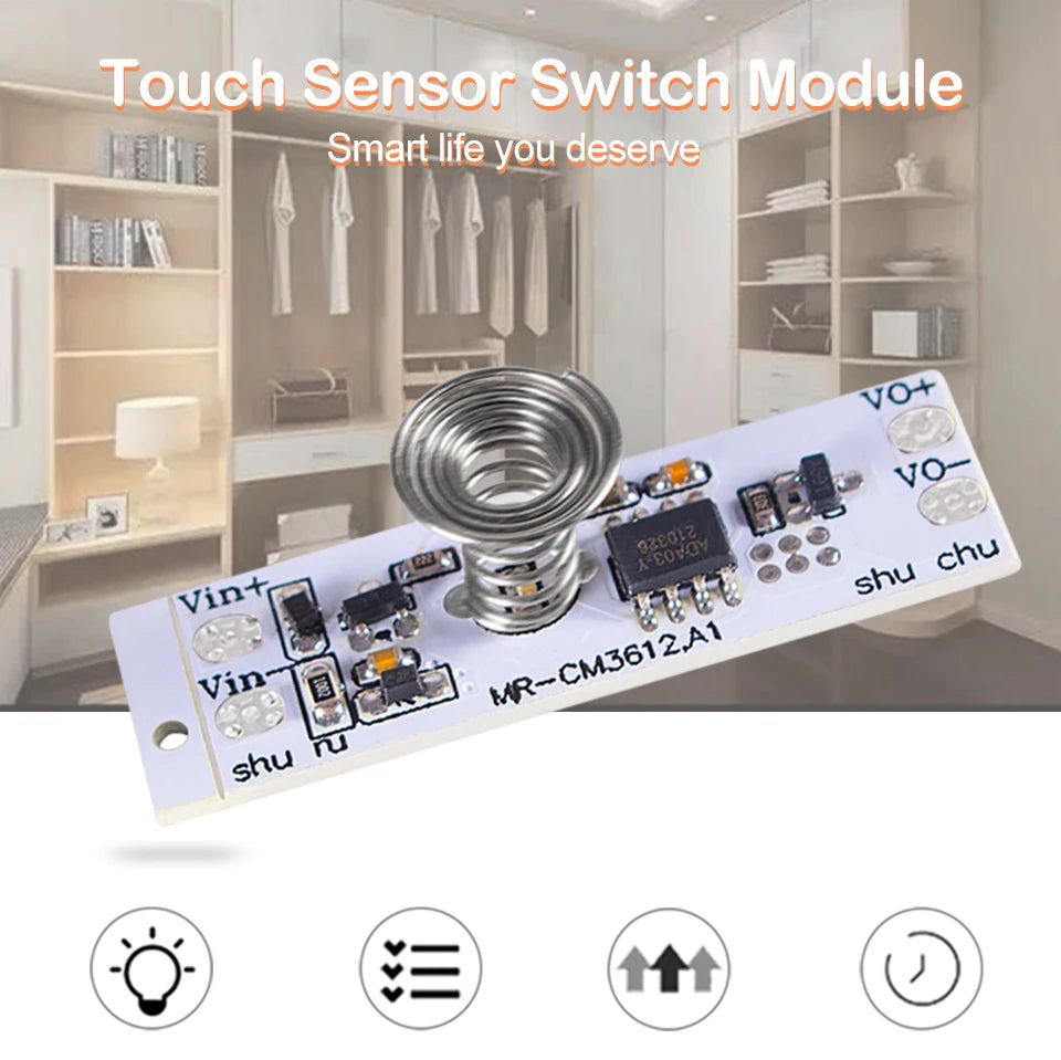 DC 12V Capacitive Touch Sensor Switch Coil Spring Switch LED Dimmer Control Switch 9-24V 30W 3A for Smart Home LED Light Strip