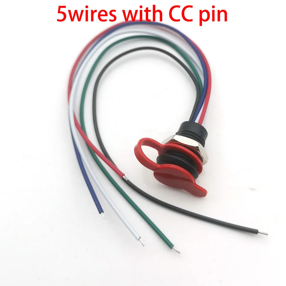 5Pin USB-C Connector With CC Pin Data Nut Snap Plate 4Pin With Wire 3A Waterproof USB Type C to PH2.0 Fast Charging Female Jack