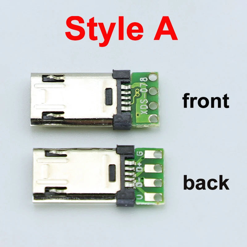 5/10PCS Micro USB 5Pin Male Plug With PCB Solder Plate Double-sided Micro 5P Connector Jack Port 4Pin Welding Wire Board Plug