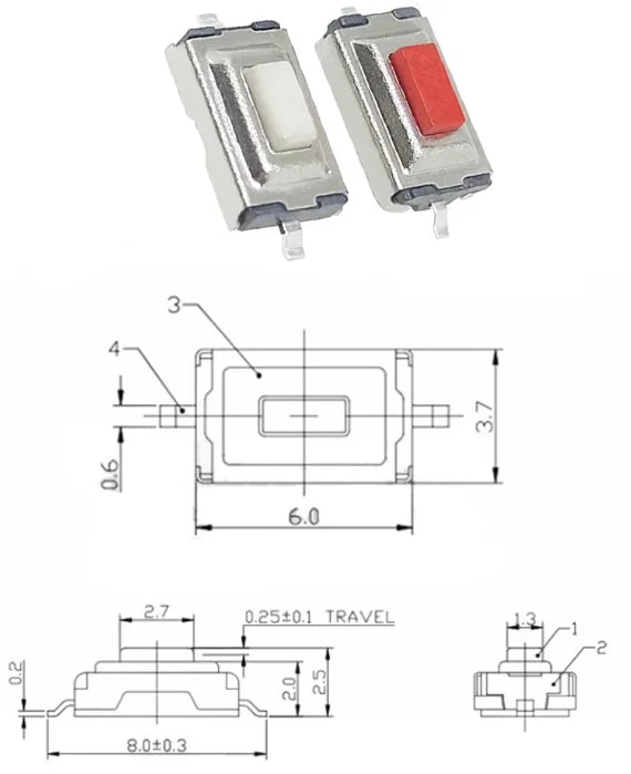 100Pcs/lot 3*6*2.5mm 3*6*2.5H 3x6x2.5mm 2Pin SMD Red/White Push Button Switch Microswitch Tact Switch For PCB