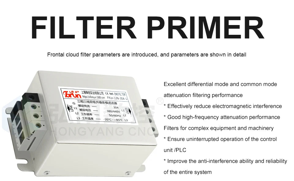 EMI Power Filter Fyln-12N-30A-U Universal 3-Phase Filter 30A 380V AC Power Electromagnetic Inverter Servo Filter
