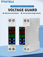 18MM 1P+N 63A 230V Dual Display Adjustable Digital Over Under Voltage Relay Surge Protector Limit Over Current Protection