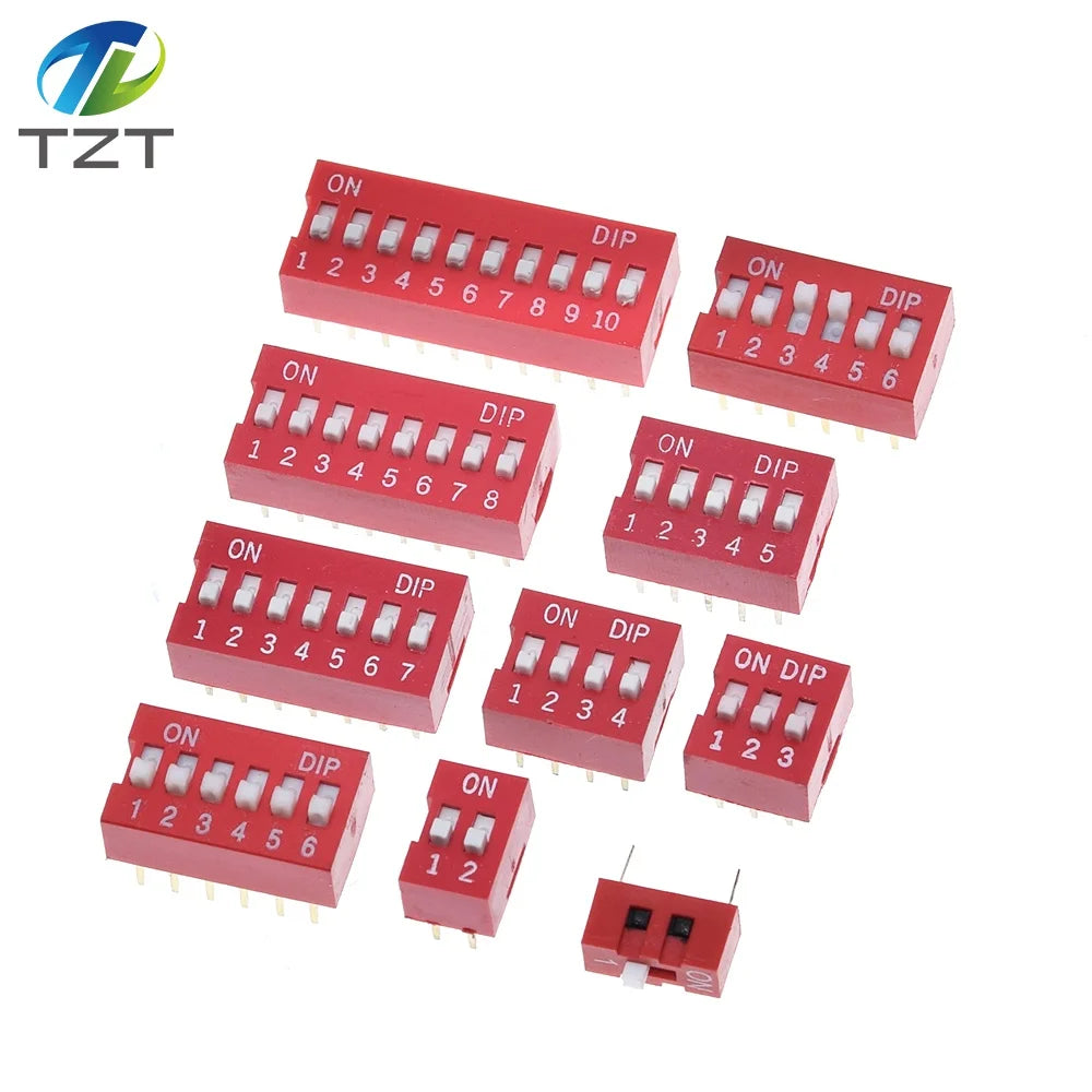 10pcs TZT Slide Type Switch 1 2 3 4 5 6 7 8 10PIN 2.54mm Position Way DIP Red Pitch Toggle Switch Red Snap Switch Dial Switch