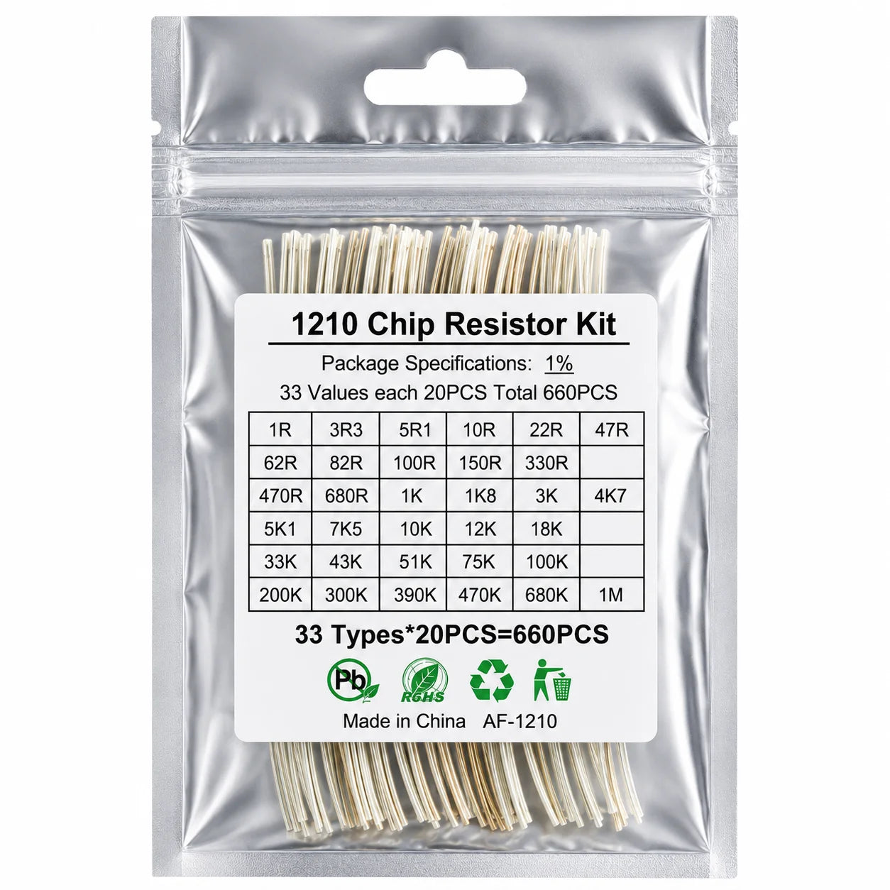 100pcs 1210 SMD Resistor 5% Thick Film Chip Resistor 1R 4.7R 10R 100R 220R 470R 1K 2K 2.2K 4.7K 10K 100K 1M for PCB DIY Repair