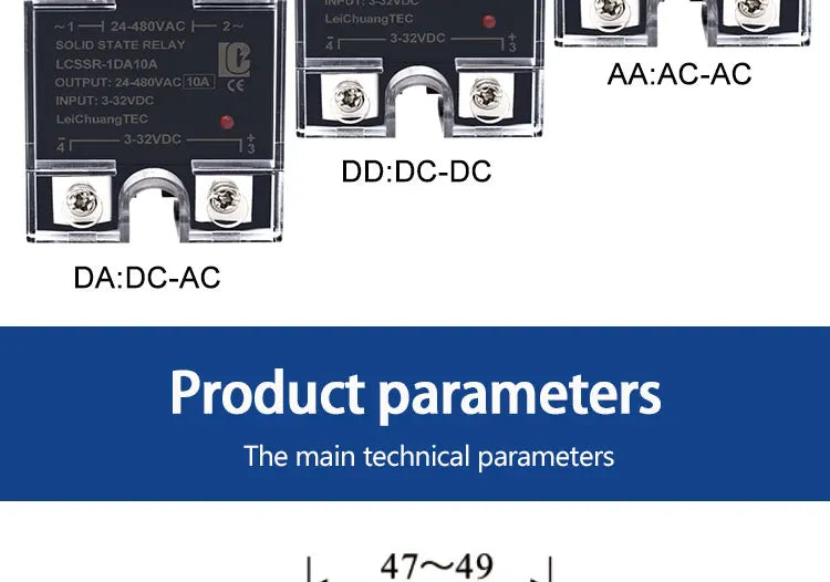 LCTC SSR Solid State Relay 10A 25A 40A 60A 80A 100A 120A 200A 240A Single Phase Control Relay DC TO AC DC TO DC AC TO AC 3-32VDC