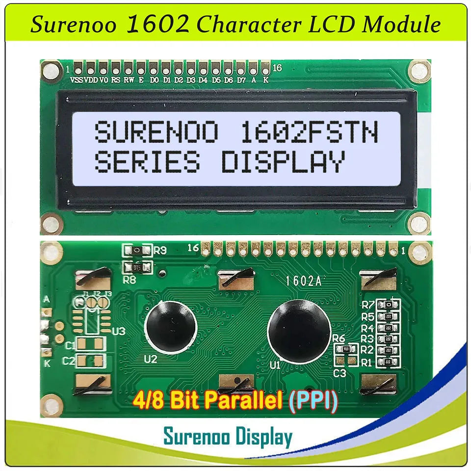 Surenoo 1602 16X2 162 5V 4-Bit 8-Bit Parallel Character LCD Module Display Screen Panel LCM STN Yellow Green Blue White Sky Blue